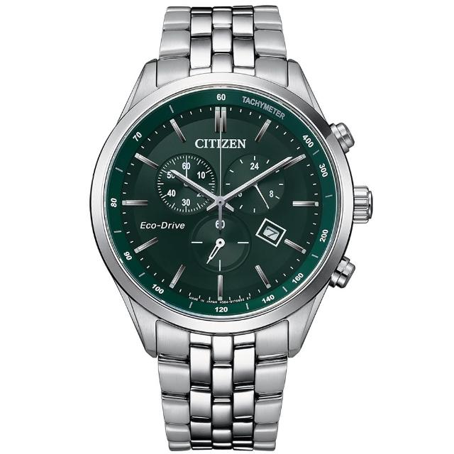【CITIZEN 星辰】GENTS領袖王Wilson光動能不鏽鋼帶錶款-綠色42mm (AT2149-85X)618年中慶
