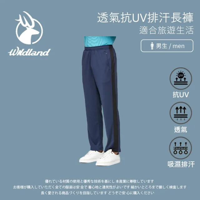 【Wildland 荒野】男透氣抗UV排汗長褲-深藍色-W1676-72(男裝/長褲/運動褲/直筒褲)