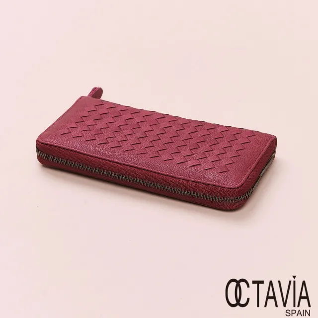 【OCTAVIA 8】雙11 CHECKMATE 牛皮棋盤編織全拉式長夾(腮紅粉)