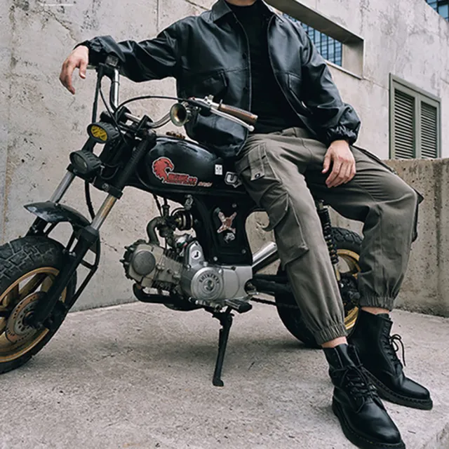 【RH】鬆緊褲頭多口袋工裝束口褲(日系工裝休閒穿搭)