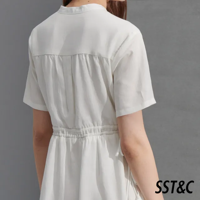 【SST&C】女裝 白色抽繩仿麻感短袖休閒洋裝8562205003(雙11精選)