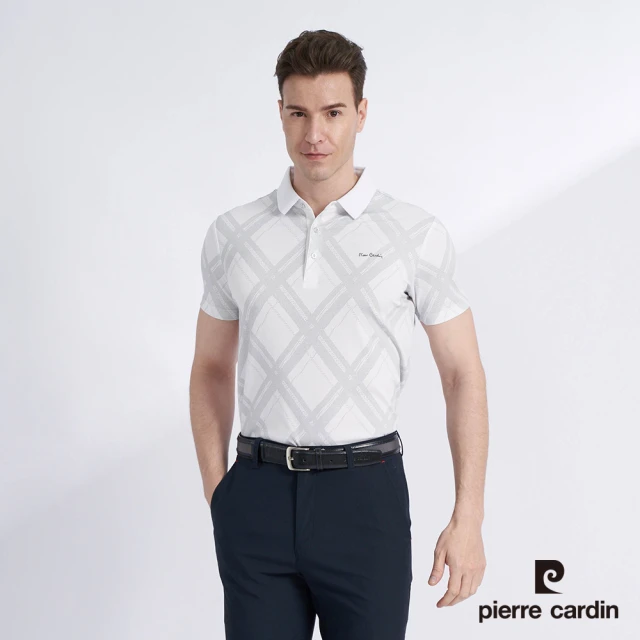 pierre cardin 皮爾卡登 商務休閒 男款 菱格印花短袖POLO衫-米白色(5227266-91)