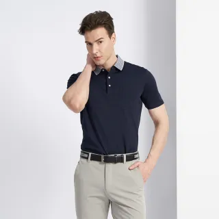 【pierre cardin 皮爾卡登】商務休閒 男款 素色緹花短袖POLO衫-深藍色(5227257-38)