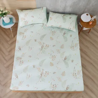 【HongYew 鴻宇】300織美國棉 床包枕套組-狐狸艾莉森 綠(雙人加大)