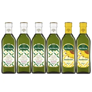 【Olitalia奧利塔】特級初榨橄欖油x4瓶+葵花油x2瓶(500mlx6瓶-禮盒組)