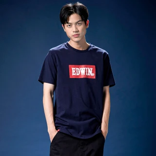 【EDWIN】男女裝 網路獨家↘手繪草圖BOX LOGO短袖T恤(丈青色)