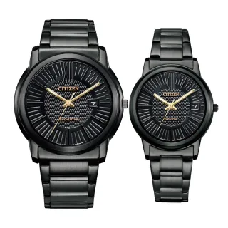 【CITIZEN 星辰】經典黑鋼光動能 對錶 情侶對錶(AW1217-83E/FE6017-85E)