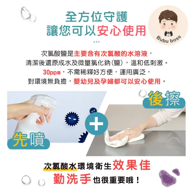 【BUBUBOSS】寶寶次氯酸水-微酸性噴霧家用瓶1瓶-350ml/瓶(次氯酸水 衛生 居家 防疫 婦幼)