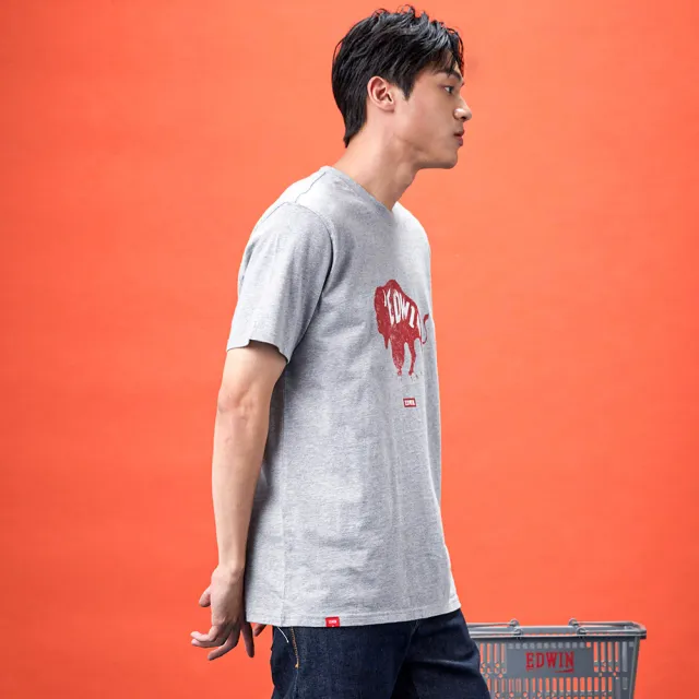 【EDWIN】男女裝 網路獨家↘美洲野牛短袖T恤(麻灰色)