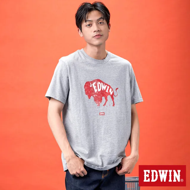 【EDWIN】男女裝 網路獨家↘美洲野牛短袖T恤(麻灰色)