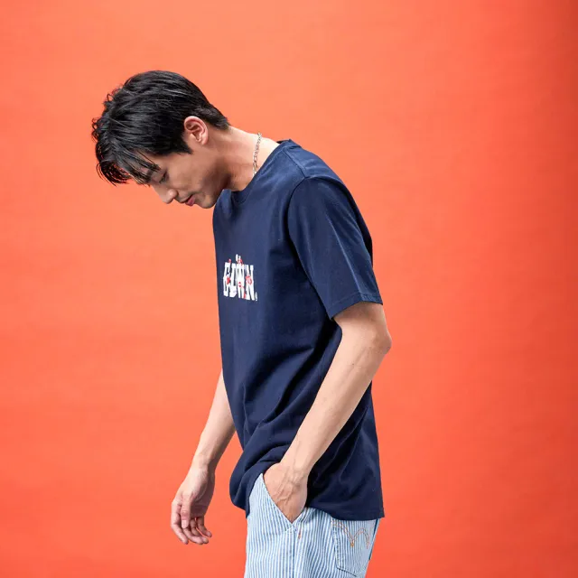 【EDWIN】男女裝 網路獨家↘插畫LOGO短袖T恤(丈青色)
