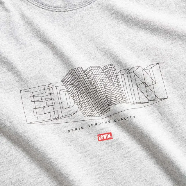 【EDWIN】男女裝 網路獨家↘3D立體毛邊線條LOGO短袖T恤(麻灰色)