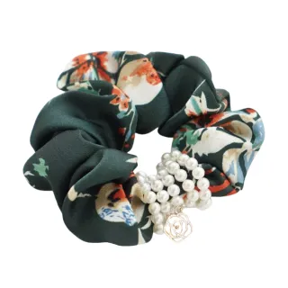 【Akiko Sakai】時尚氣質珍珠纏繞碎花布藝髮圈(生日 送禮 禮物)
