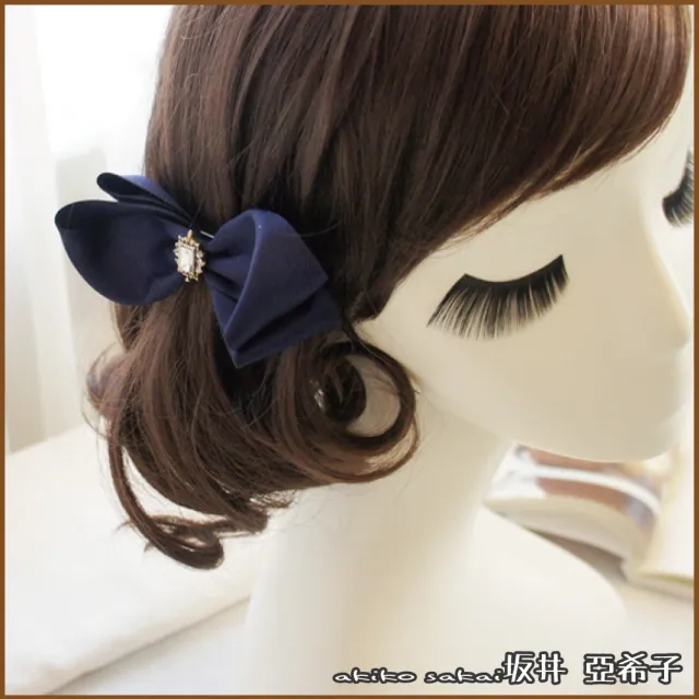 【Akiko Sakai】低調奢華風晶鑽蝴蝶結造型髮夾(生日 送禮 禮物)
