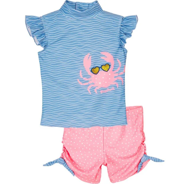 【Playshoes】抗UV防曬短袖兩件組兒童泳裝-螃蟹(認證UPF50 泳衣+泳褲)