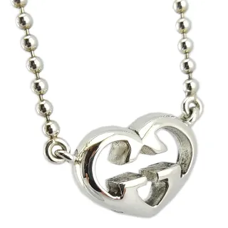 【GUCCI 古馳】台灣現貨-925純銀-立體雙G愛心造型墜飾珠珠項鍊(展示品)