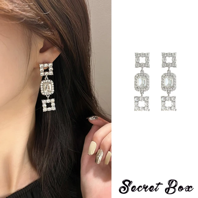 【SECRET BOX】韓國設計S925銀針閃耀幾何美鑽寶石造型耳環(S925銀針耳環 美鑽耳環 寶石耳環)