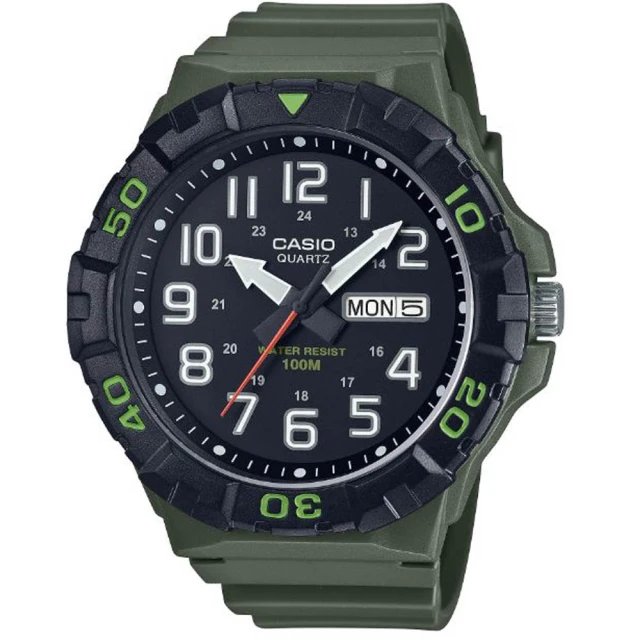 CASIO 卡西歐 超個性十年電力不鏽鋼錶圈造型雙顯錶-墨綠