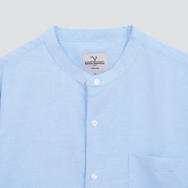 【Emilio Valentino 范倫提諾】嫘縈立領彈性長袖襯衫(藍)