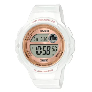 【CASIO 卡西歐】圈速記錄跑步運動休閒錶-白X玫瑰金框(LWS-1200H-7A2)