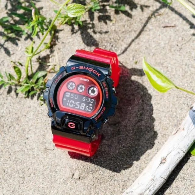 【CASIO 卡西歐】G-SHOCK 25周年金屬手錶 電子錶-黑紅(GM-6900B-4)