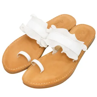 【Ann’S】水洗牛皮-立體蕾絲夾腳套指圓頭涼鞋(白)