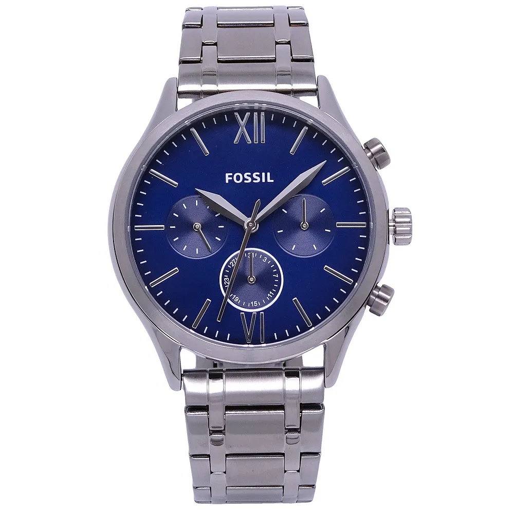 【FOSSIL】FOSSIL 美國最受歡迎頂尖潮流時尚簡約三眼腕錶-藍面-BQ2401