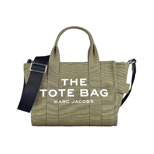 【MARC JACOBS】MARC JACOBS  The Mini Tote印字LOGO帆布拉鍊手提斜背托特包(迷你/板岩綠)