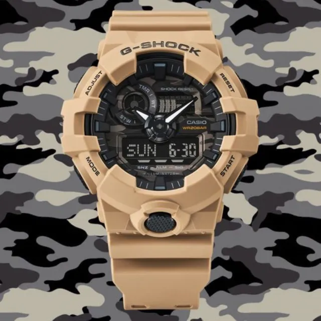 CASIO 卡西歐】G-SHOCK 百搭迷彩大地棕大錶徑雙顯系列(GA-700CA-5A