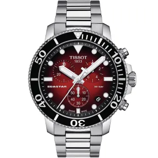 【TISSOT 天梭】官方授權 Seastar 1000 海洋之星300米潛水三眼計時錶-紅/45mm 開學(T1204171142100)