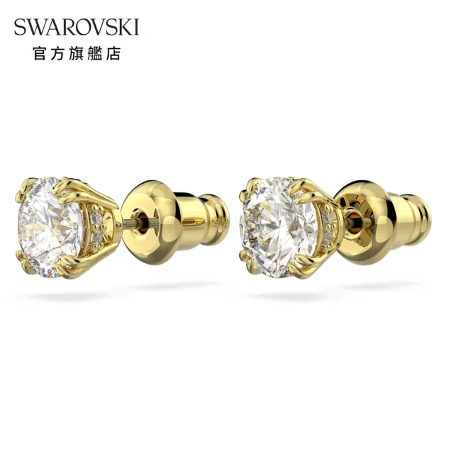 【SWAROVSKI 官方直營】Constella 耳釘圓形切割 白色 鍍金色色調 交換禮物