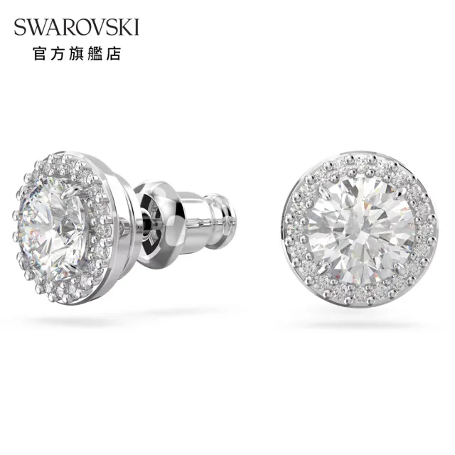 【SWAROVSKI 官方直營】Una Angelic 耳釘 圓形切割 密鑲 白色 鍍白金色