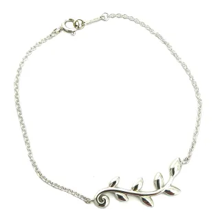 【Tiffany&Co. 蒂芙尼】台灣現貨-925純銀-橄欖葉藤蔓造型墜飾手鍊