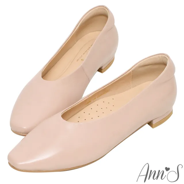 【Ann’S】奶奶鞋-超軟牛油皮小方頭深口平底鞋(粉)