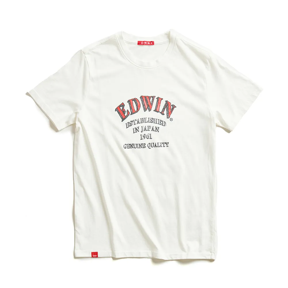 【EDWIN】男女裝 網路獨家↘手繪復刻字體短袖T恤(米白色)