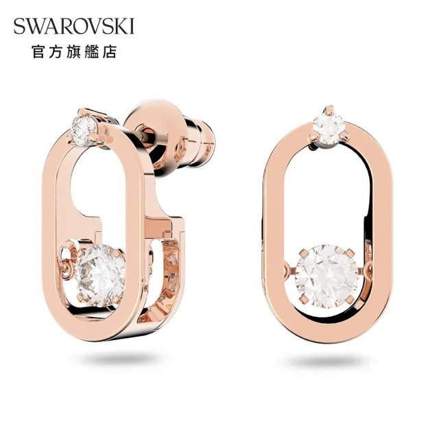 【SWAROVSKI 官方直營】Swarovski Sparkling Dance Oval 耳釘圓形切割 白色 鍍玫瑰金色調(跳動的心)