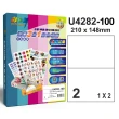 【彩之舞】進口3合1白色標籤 100張/盒 A4-2格直角-1x2/U4282-100(貼紙、標籤紙、A4)