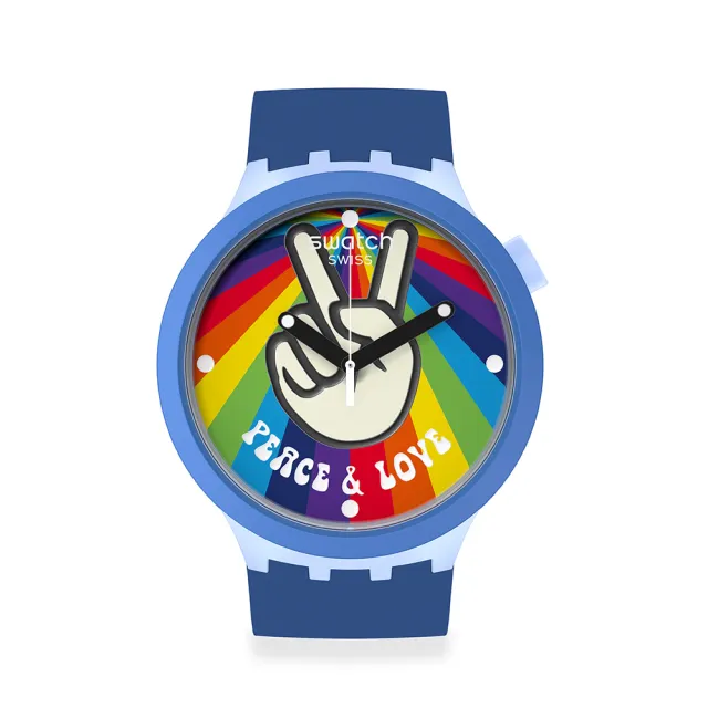 【SWATCH】BIG BOLD系列手錶 PEACE HAND LOVE 愛與和平 男錶 女錶 瑞士錶 錶(47mm)