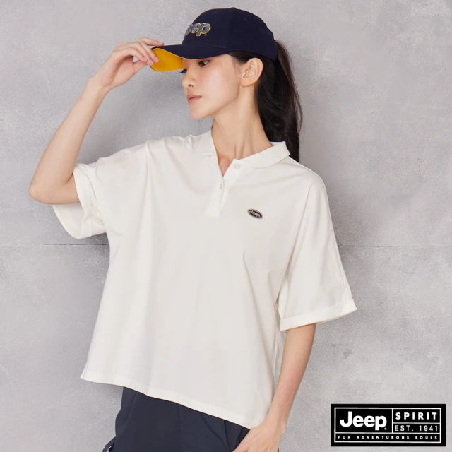 JEEP 女裝 休閒寬版短袖POLO衫(白)