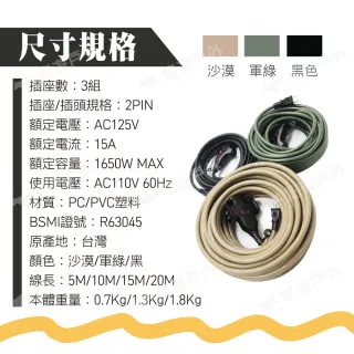 【ADAMOUTDOOR】戶外延長動力線_5M(悠遊戶外)