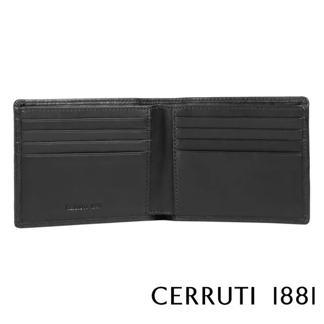 【Cerruti 1881】義大利頂級小牛皮8卡短夾皮夾 CEPU05412M(黑色 贈禮盒提袋)