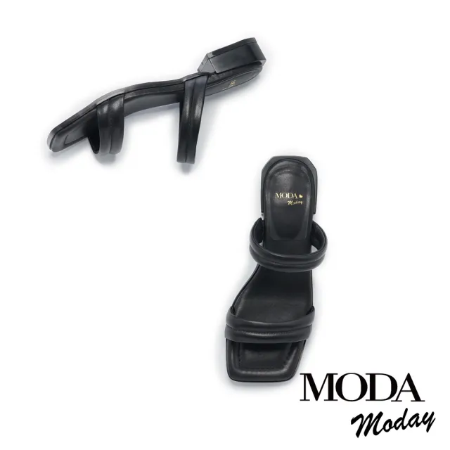 【MODA Moday】韓系蓬蓬繫帶羊皮方頭低跟拖鞋(黑)