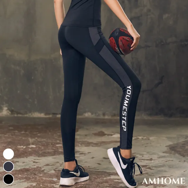 【Amhome】提臀顯瘦印花高腰跑步訓練彈力緊身運動褲#112532現貨+預購(3色)