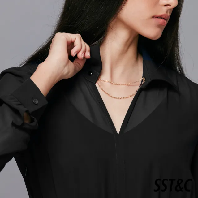 【SST&C 出清２折】黑色雪紡襯衫式洋裝8561811012