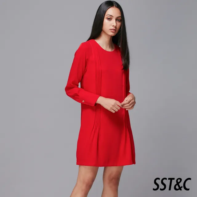 【SST&C 出清２折】紅色長袖壓褶洋裝8561812011