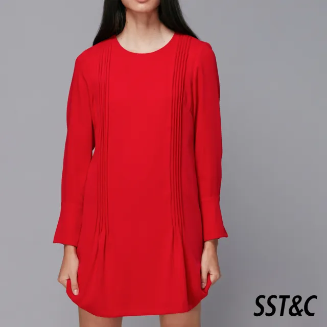 【SST&C 出清２折】紅色長袖壓褶洋裝8561812011