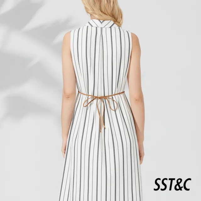 【SST&C 出清３５折】白色無袖翻領條紋洋裝8561905003