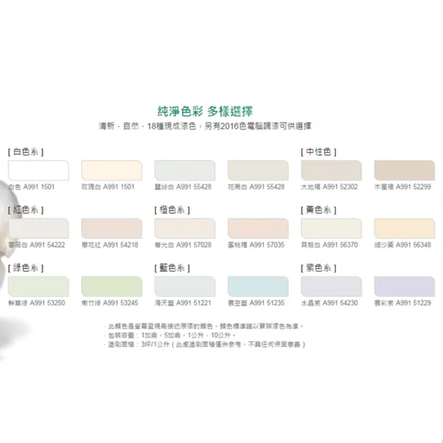 【得利】竹炭健康居抗甲醛乳膠漆 貝殼白 1L