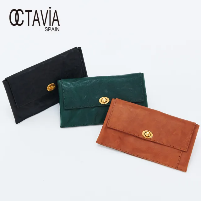 【OCTAVIA 8】小金釦 全壓紋牛皮1+1二折轉扣長夾(三色可選)