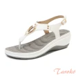【Taroko】圓型金扣橡膠底夾腳坡跟涼鞋(4色可選)